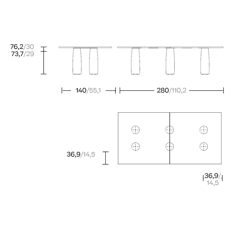 Kettal IL COLONNATO Esstisch 140 x 280 cm - 6 Beine