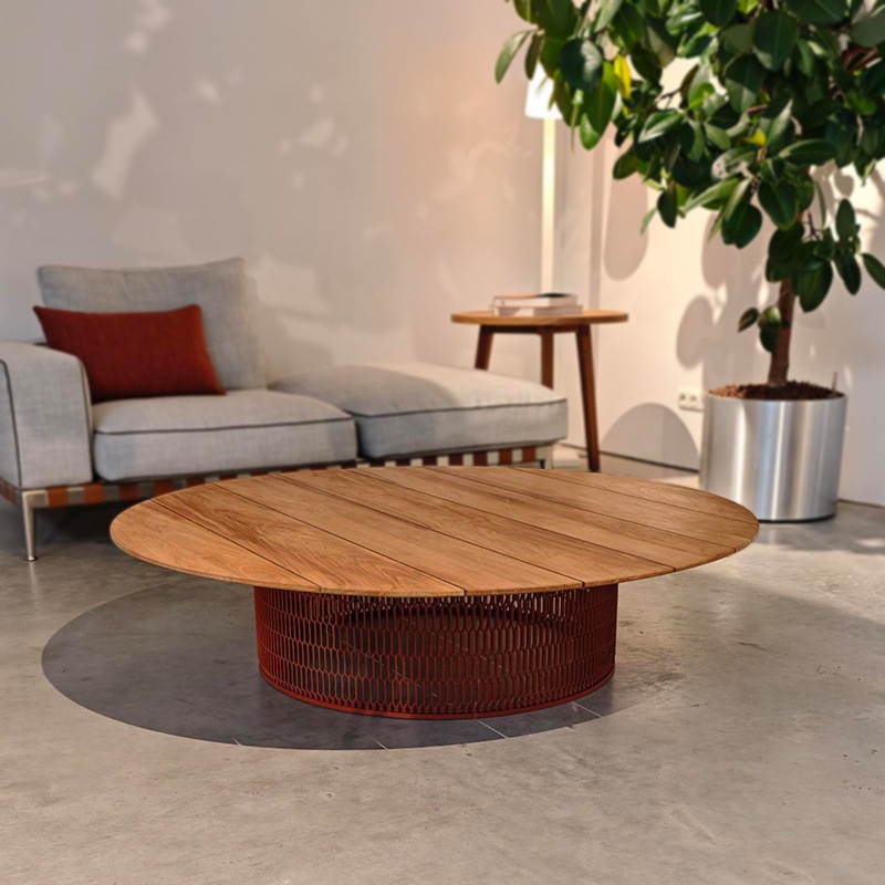 Kettal MESH runder Couchtisch Ø 135 cm, Terracotta/ Teak